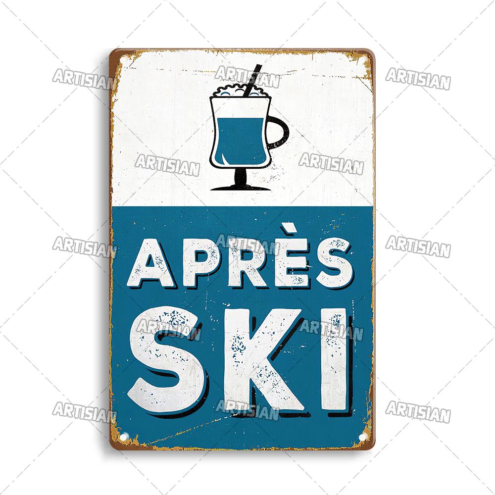Металлическая табличка ArtisianSkiing Artisian Skiing - Спортивная жестяная табличка для сноуборда/санок, Декор стены гаража/бара
