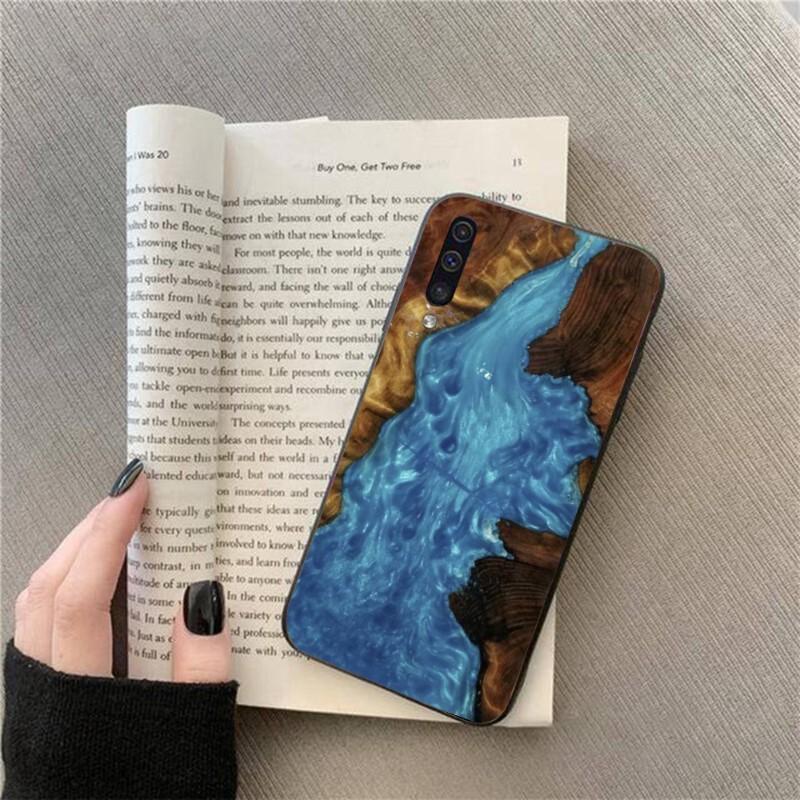Защитный чехол для телефона с художественным рисунком из дерева и смолы для Samsung Galaxy S6 S7 S8 S9 S10 S21 S22 Plus Ultra Мягкое черное покрытие для телефона