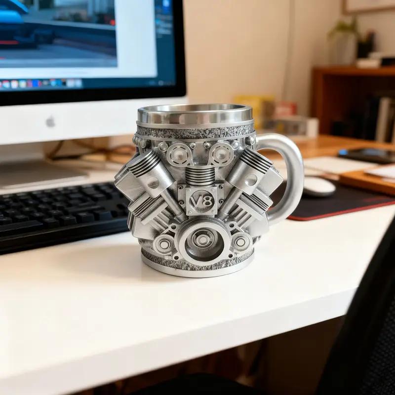 1 шт. Кружки, чашки для кофе с дизайном двигателя V8 из нержавеющей стали, декоративные элементы, идеальные подарки для автолюбителей