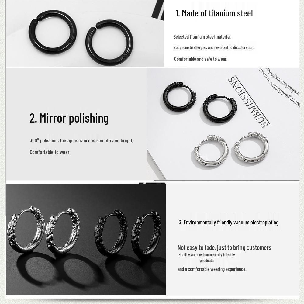 Мужские гипоаллергенные серьги-кольца из титановой стали Baosalina - Модные, универсальные серьги-пряжки из нержавеющей стали.