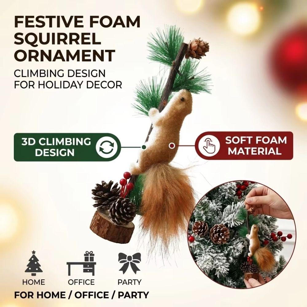 Wood Squirrel Ornaments Flocked Christmas Tabletop Ornament Funny Christmas Tree Pendant Festival