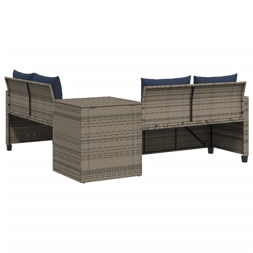 L shaped garden sofa with table and cushions grey polyrattan