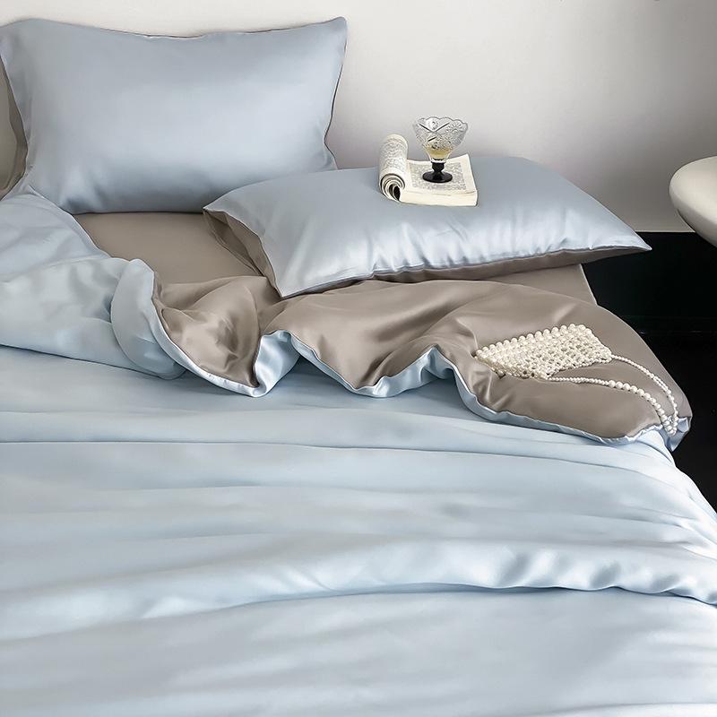 Летний однотонный комплект из четырех предметов из ледяного шелка, прохладный на ощупь, простыня, пододеяльник, комплект постельного белья из трех предметов для общежития, удобное постельное белье