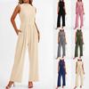 Women's Summer Fashionable High Neck Solid Color Suspender Wide Leg Jumpsuit