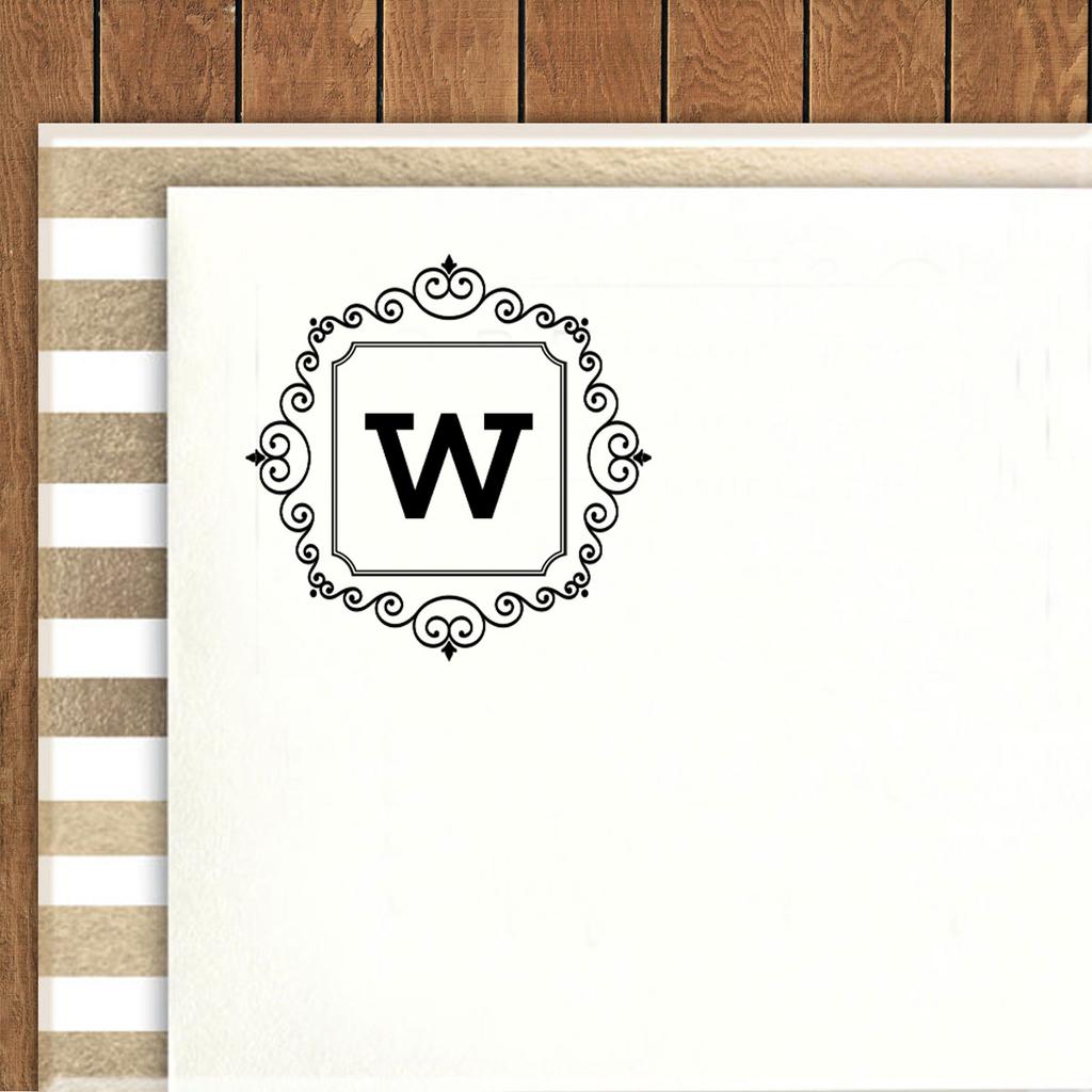 Printtoo Square Swirl Border W Alphabet Monogram Initial Office Stationery Self Inking R-40 Rubber
