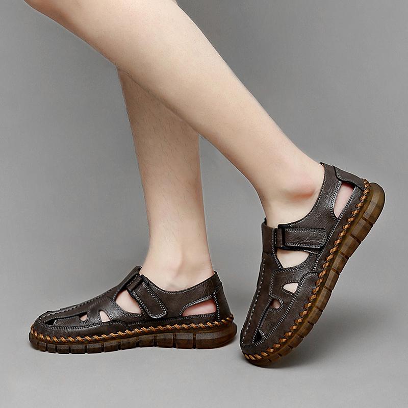 Мужские сандалии больших размеров ручной работы Кожаные пляжные сандалии