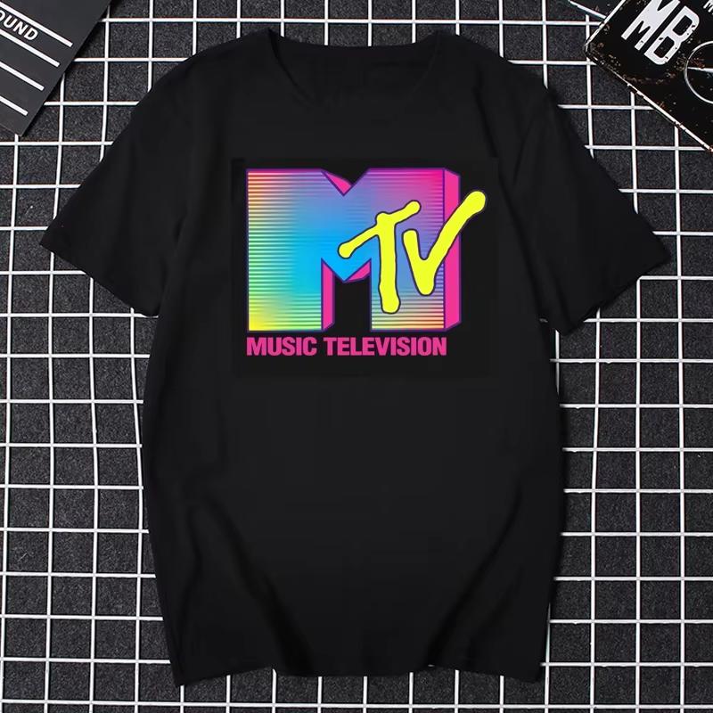 Ретро Мужская Женская Футболка Винтажный Рок Хип-Хоп Телевидение Лето Mtv Музыкальное Телевидение Графический Топ Уличная Одежда Оверсайз Свободная Повседневная Футболка