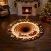 Non Slip Holiday Floor Decor Christmas Round Area Rug, 3D Visual Trap Mat with Santa Elk Print, Stylish Spiral Pattern Rugs Non-Slip Stain Resistant
