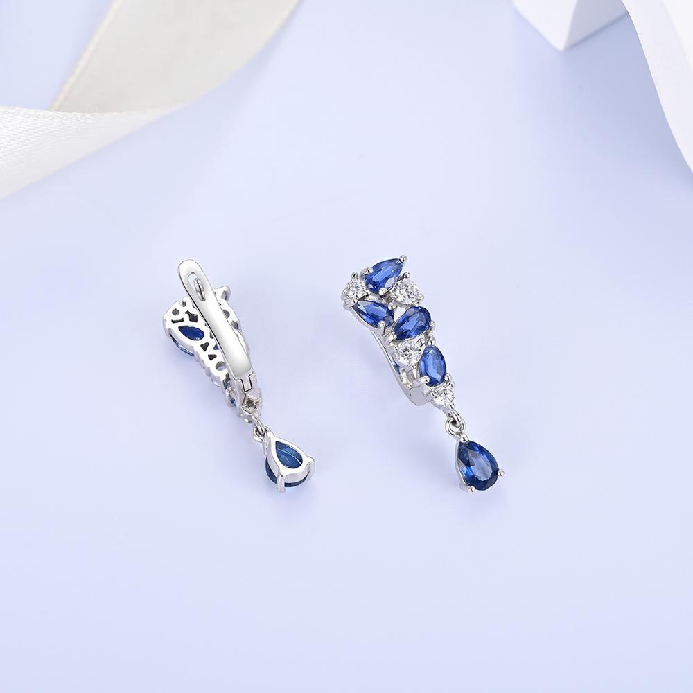 Long Dangling Clasp Silver Earrings with Natural 3.24ct Blue Kyanite Gemstones Fine Jewelry for Women Bolaijewelry