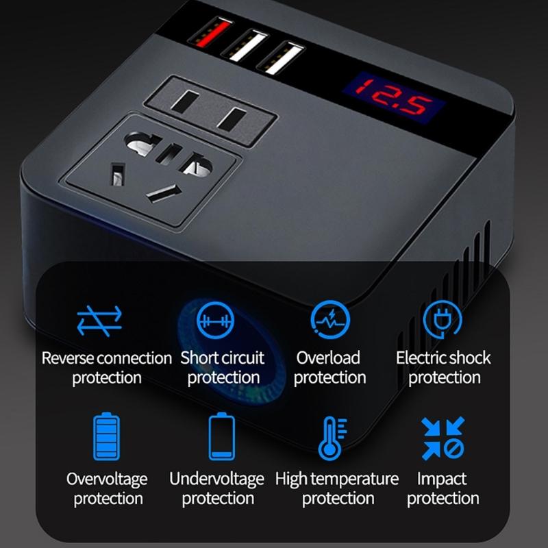 Профессиональный автомобильный инвертор 150 Вт с тремя USB-портами Автомобильный инвертор