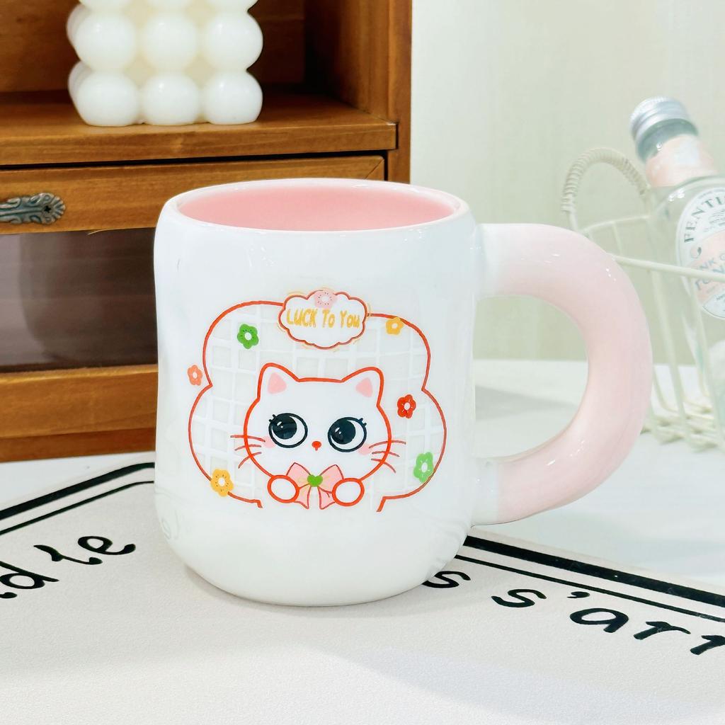 Cat Cup Household Set High Temperature Resistant Water Cup with Lid Spoon Cartoon Mug High Appearance Large Capacity Ceramic Cup