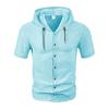 Men's Linen Hooded Shirt Solid Color Short Sleeve Shirt Loose Fit Button