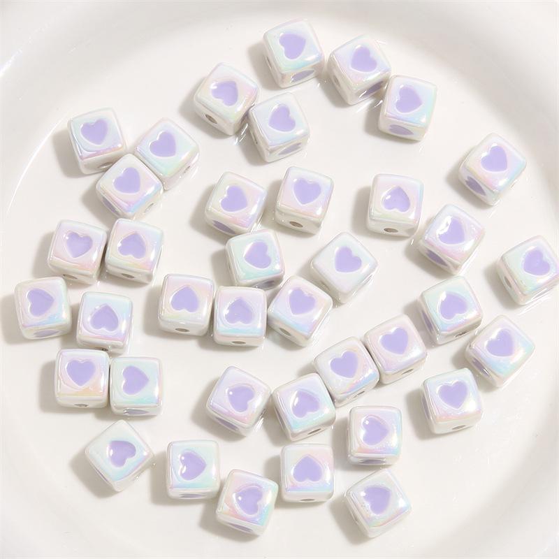 12mm Color-Plated 3D Heart Square Beads for DIY Hairpins & Bracelets