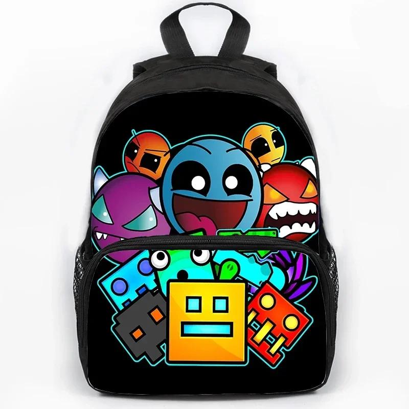 Children Large Capacity Angry Geometry Dash Print Backpack Students School Bags for Girls Boys Cartoon Bookbag Travel Backpacks
