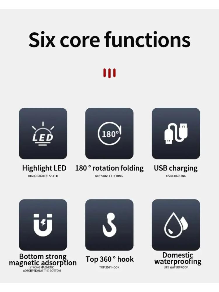 Portable USB Rechargeable Work Light Magnetic COB LED Flashlight Hanging Lamp with Built-in Battery Camping Torch