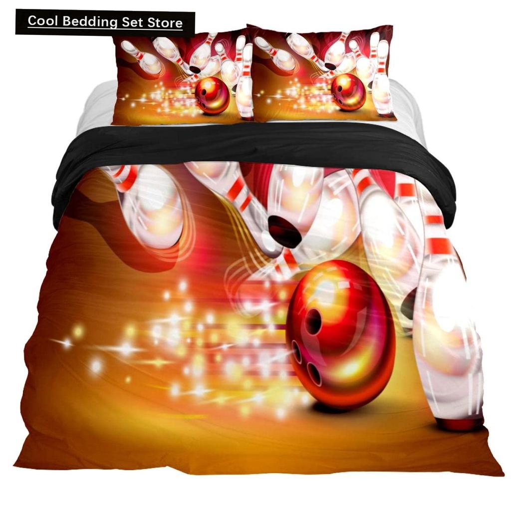 Bowling King Queen Double Duvet Cover Teens Sports Games Theme Bedding Set Starry Sky Comforter Cover Blue Polyester Quilt Cover