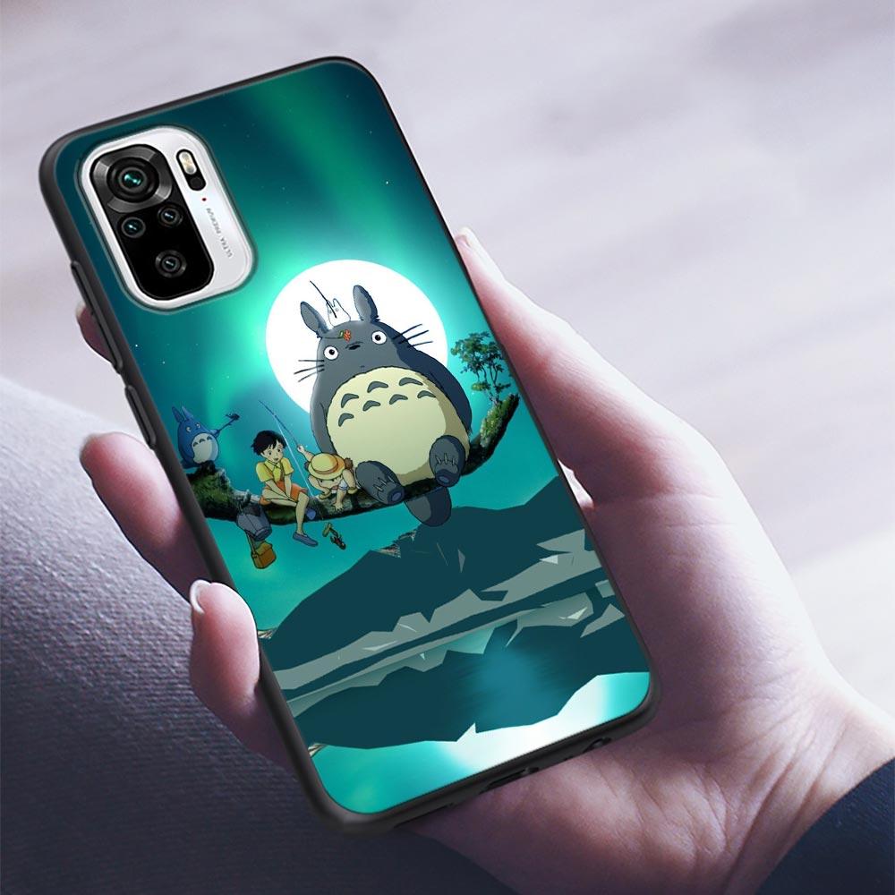 Милый чехол для телефона Studio Ghibli Тоторо Миядзаки с аниме для Xiaomi Redmi Note 9 9T 10 11 11E 8 7 Poco M3 M4 Pro 5G, черные чехлы