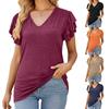 Summer Solid Top for Women V-neck One Shoulder Short Sleeve Loose T-shirt