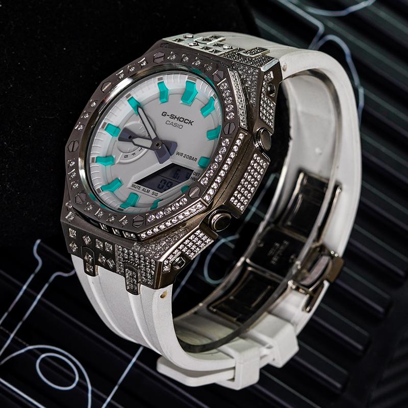 Casio Коллекция Custom Часы с кварцевым механизмом и резиновым ремешком Унисекс Белый циферблат GA-2100-7A7(Watch8--)
