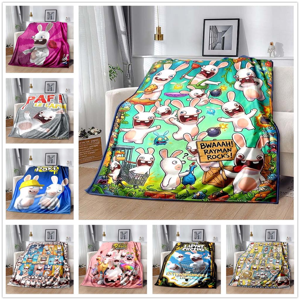 Raving Rabbids Print Flannel Throw Blanket,Portable and Easy To Store,Soft Sofa Bed Cover,favorite Gift for Rayman Fans.