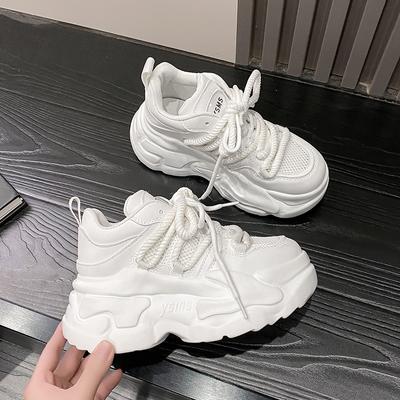 Модные массивные кроссовки для женщин весна-осень для отдыха спортивная обувь на шнуровке сетчатая дышащая 7,5 см толстая подошва легкая удобная обувь