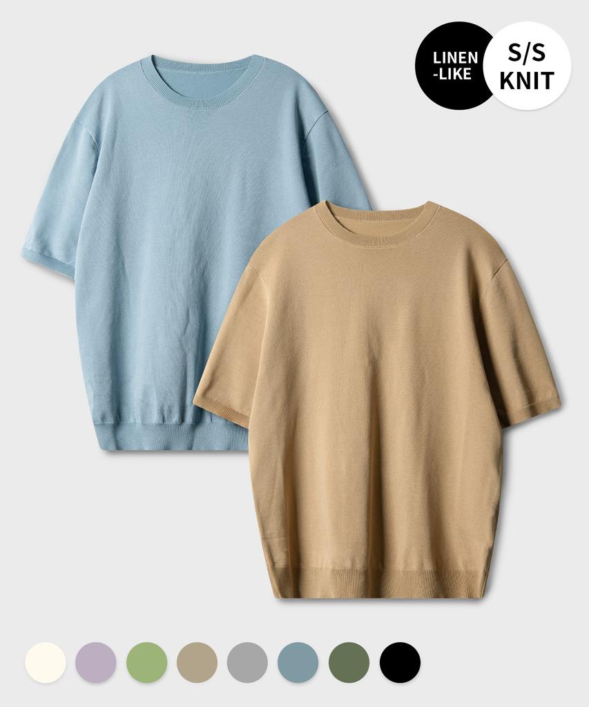 BLACK MOMENT Cool Linen-Like Semi-Overfit Half Sleeve Knit 8 Colors