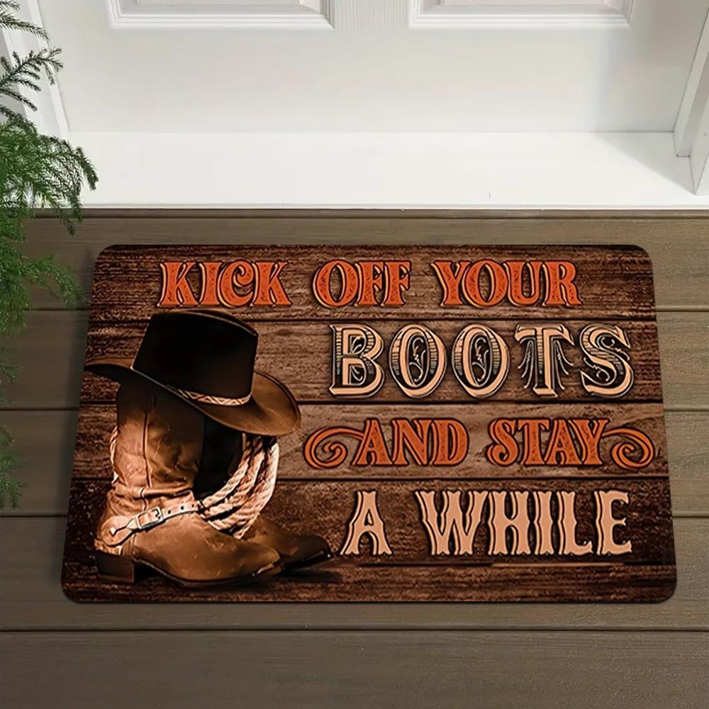 Western Boots & Hats Mat - Non-Slip Machine Washable Floor Mat Suitable for Bedroom, Living Room, Entrance