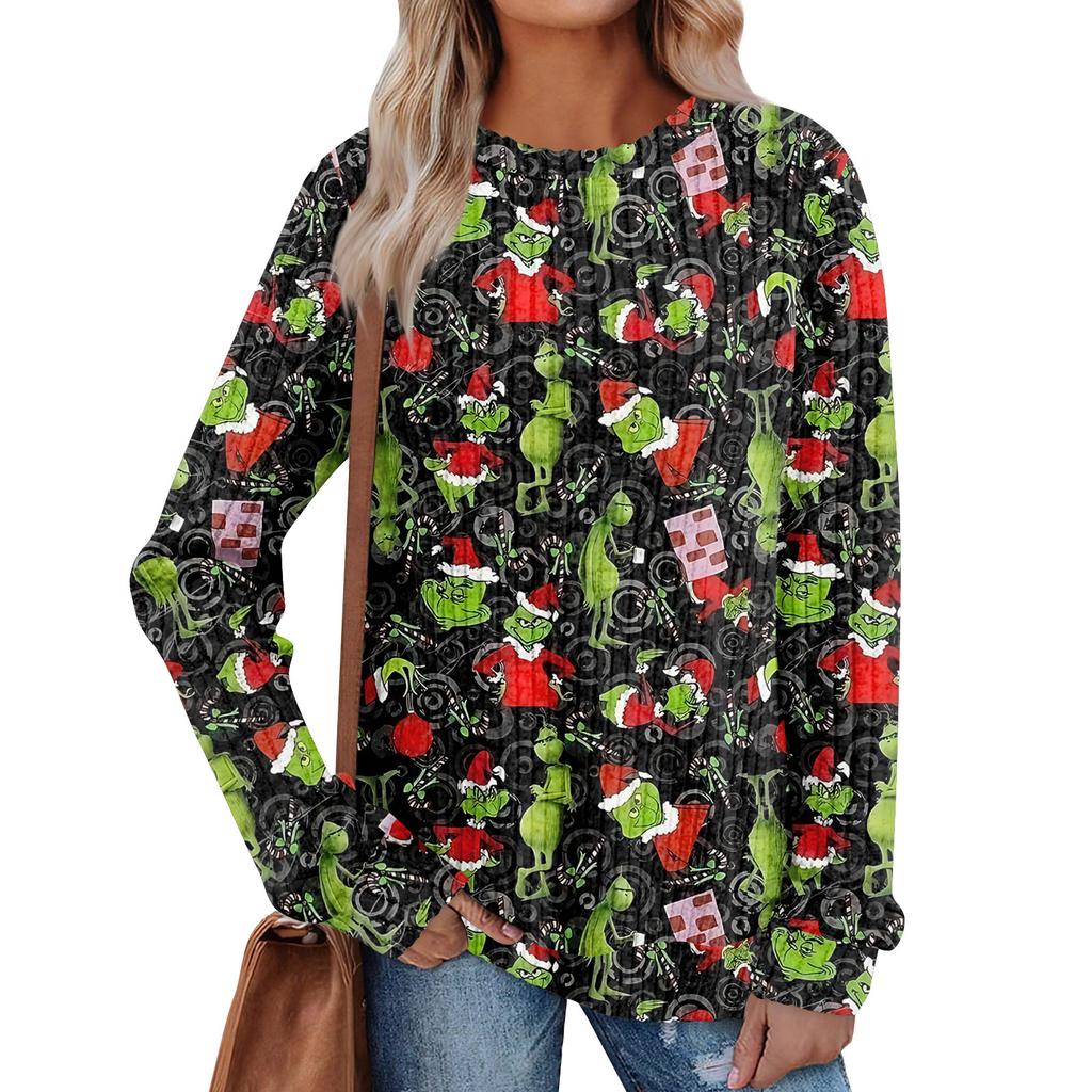 Women's Printed Lightweight Brushed-Cotton Round Neck Top