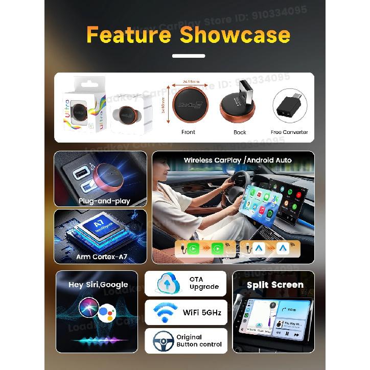 Carlinkit Mini Ultra 2-в-1 проводной в беспроводной Carplay Android Auto Для штатного автомобиля Plug and Play 5 ГГц Wi-Fi Type-C/USB Автоматическое подключение