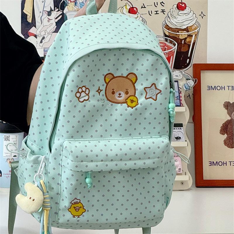 Школьная сумка корейская Easy Bear в горошек с вышивкой Рюкзак женский новый универсальный студенческий классный легкий повседневный большой вместимости школьная сумка