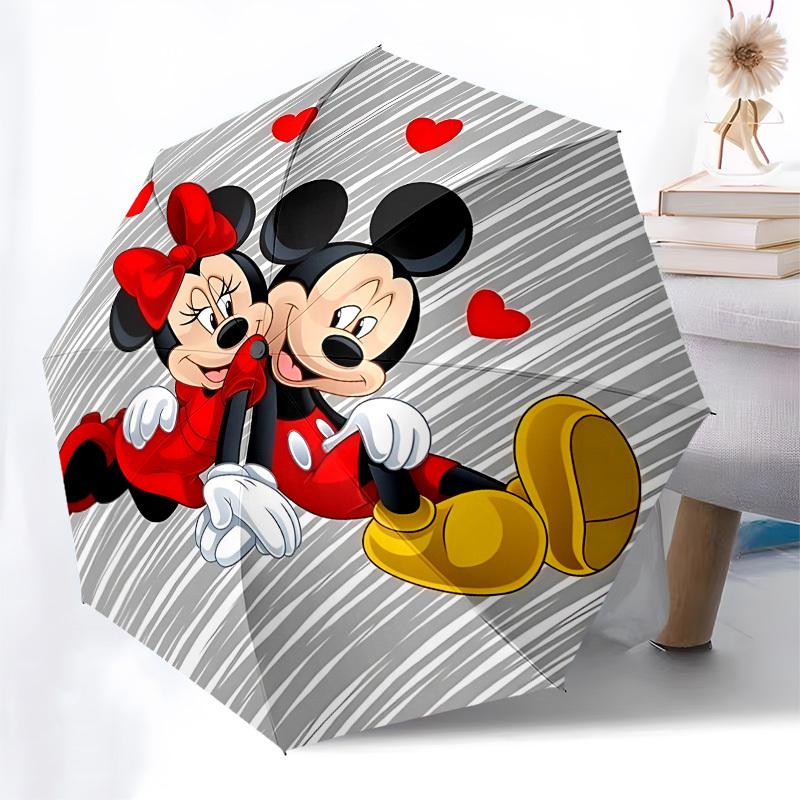 Mickey, Minnie Themed Automatic Opening and Closing Umbrella, Brightly Colored 8-rib Portable Umbrella, Suitable for Men and Women, A Perfect Gift for