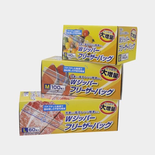 Yamato Bussan Commercial Double-Zipper Freezer Bags, Large, 60 count, Suitable for Freezing and Microwave Thawing, Food Sanitation Law Compliant, 27cm