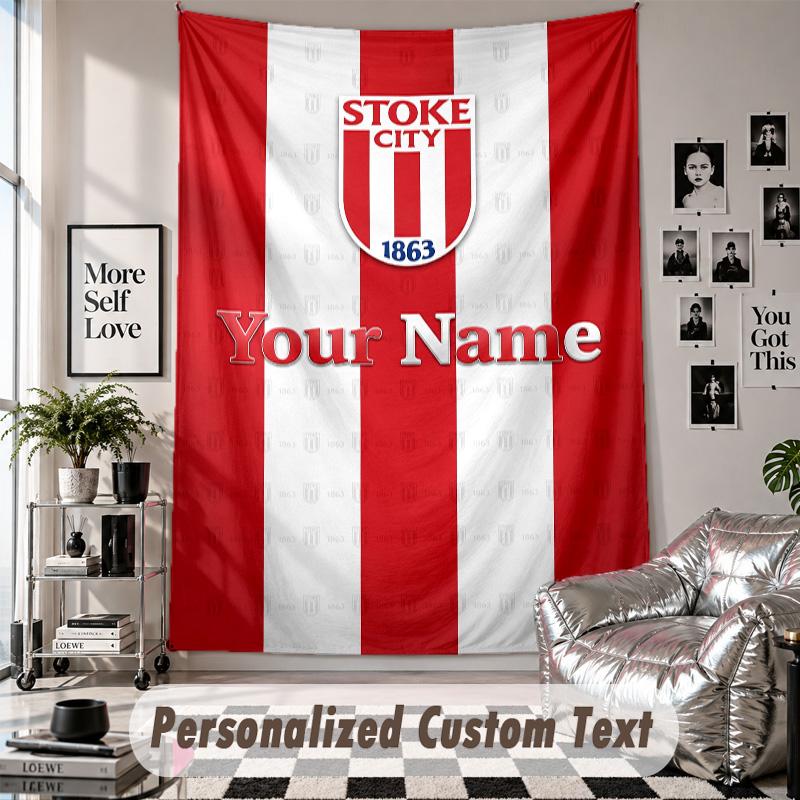 Wall Hanging Tapestry With Custom Name & Text, Stoke City FC Decorative Tapestry For Bedroom