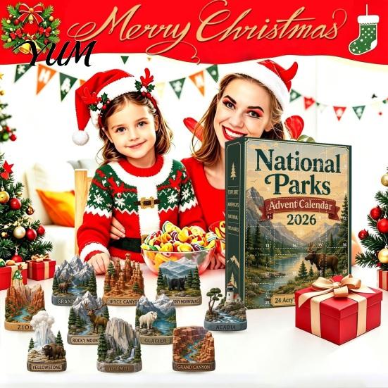 Holiday Decoration for Home National Parks Advent Calendar 2026, 24 Days Coutdown to Christmas with Kids Party Favors 2D Acrylic Landscape Hanging