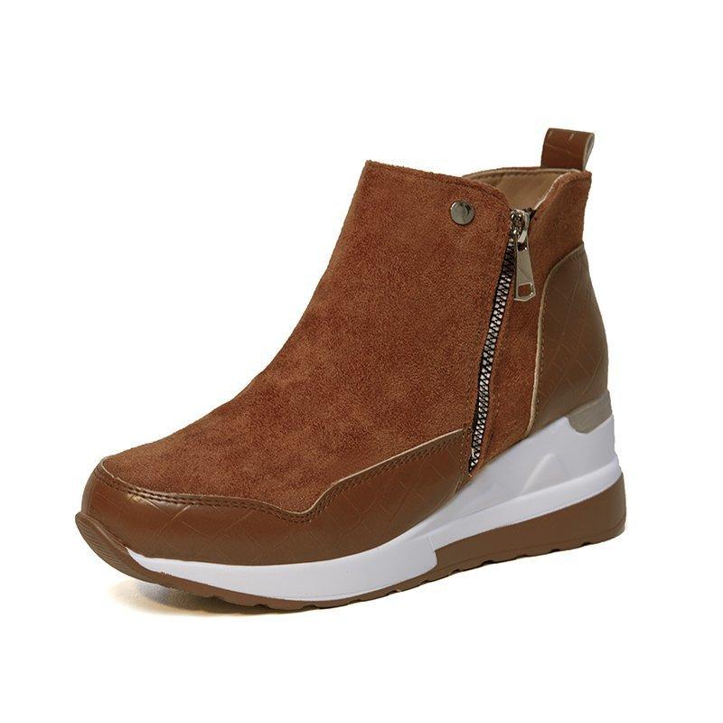 Женские короткие ботинки, женские ботильоны на танкетке из мягкой кожи на молнии в стиле ретро, ​​осенне-зимние ботинки на платформе, ботильоны, женская обувь