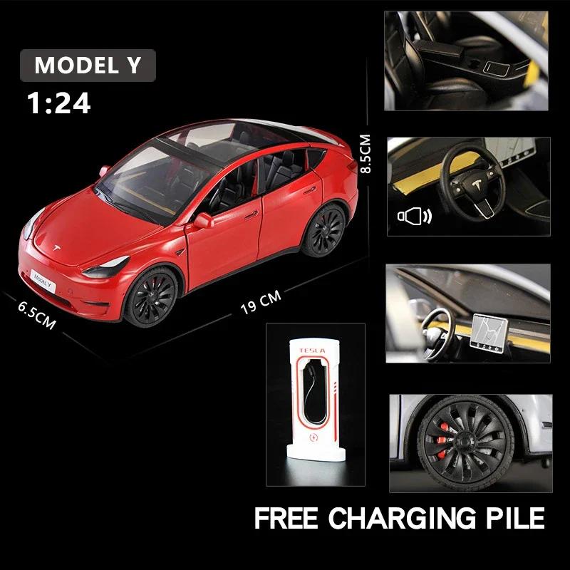 WSGR9 1:24 Tesla Model Y Model 3 Model S Metal Alloy Diecast Toy Car Model Sound And Light Children's Toy Collectibles Birthday Gifts