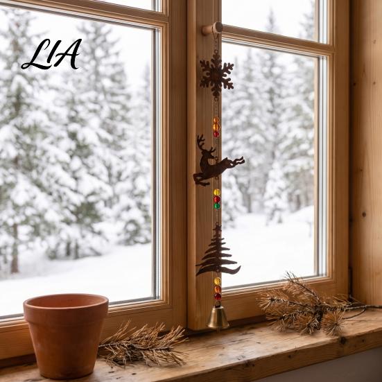 Decorative Metal Wind Chimes Rustic Christmas Elk Chime, Xmas Hanging Ornament with Reindeer Snowflake And Decorations Tree Patterns, Vintage