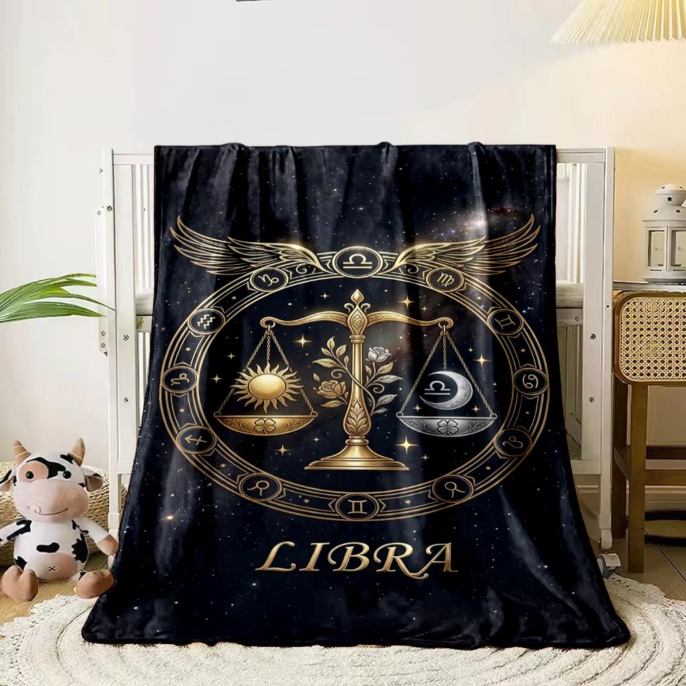 Libra Zodiac Design with Scales and Stars Flannel blanket for bedroom living room sofa and nap
