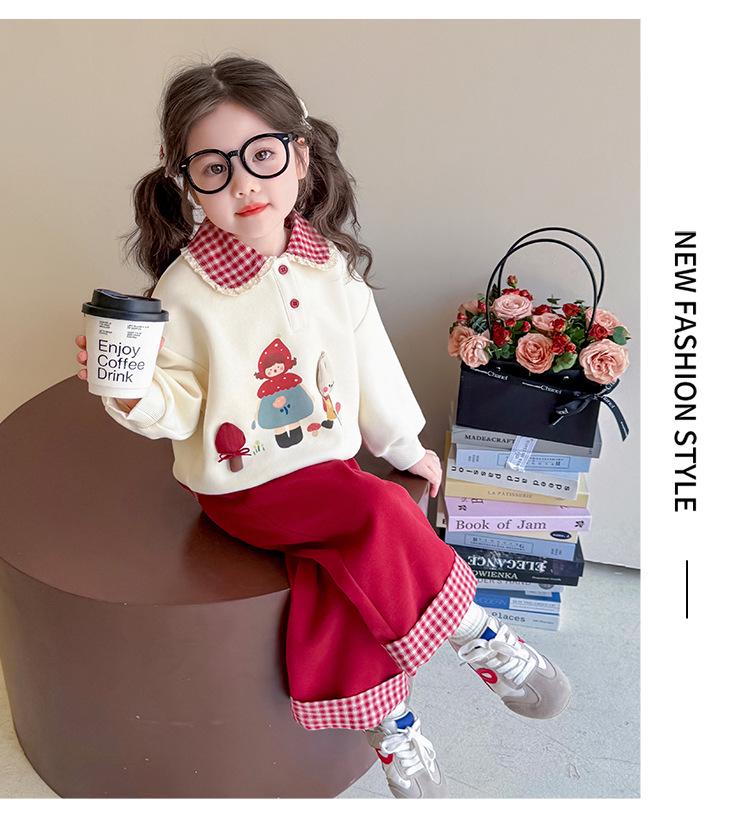 Мультяшный комплект из двух предметов для девочек - Мода весна/осень 2025, Повседневный наряд в стиле ложной многослойности