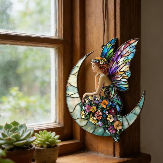 Yousheng Suncatcher Acrylic Stained Glass Effect Butterfly/Dragonfly/Fairy Ornament Window Hanging Decor Holiday Gift for Women Mom Grandma