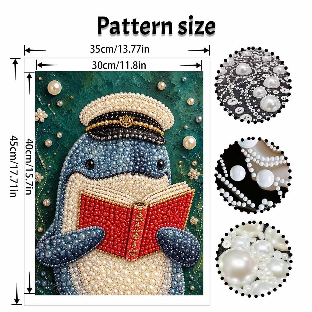 Pearl and Diamond Painting Art Kit DIY Gemstone Beading Craft Kit Reading Whale Captain Home Wall Decoration