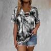 Женская розовая футболка с tie-dye, шнуровкой, V-образным вырезом, короткими рукавами, повседневная, свободного кроя