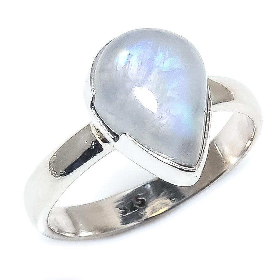 Подарочное кольцо из стерлингового серебра 925 пробы с натуральным радужным лунным камнем S.6 Q2R86