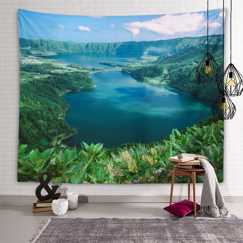 Горы, озеро, цветы, настенное искусство, декоративный эстетический гобелен, фон, Настенный декор, гостиная, спальня, домашний декор, гобелен