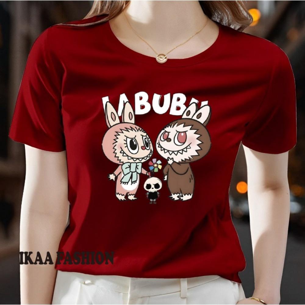 Женская футболка с принтом, повседневная футболка с коротким рукавом, удобная с круглым вырезом, мягкий и милый топ-футболка