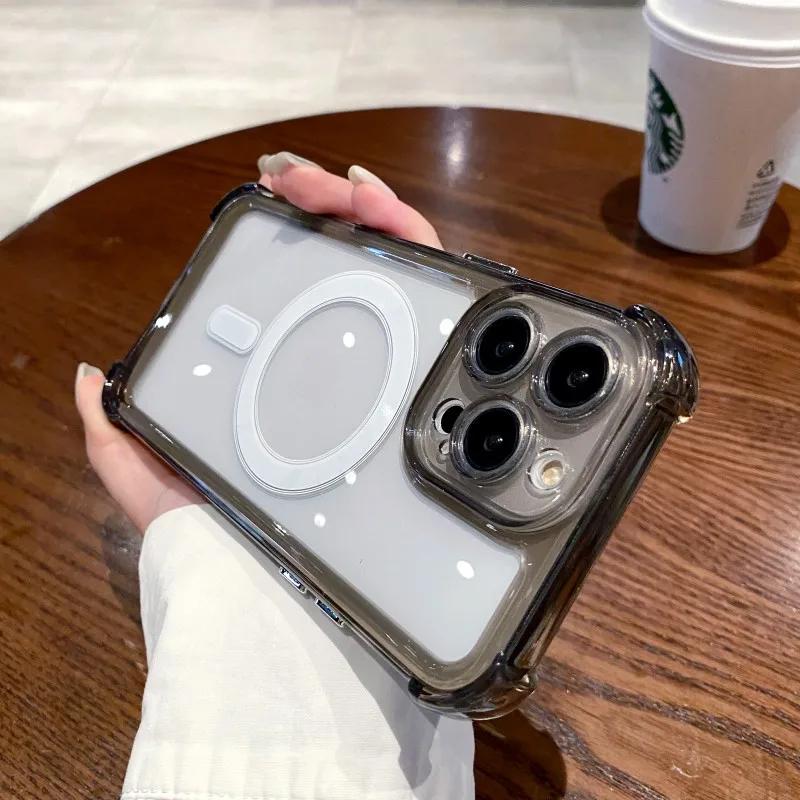 Прозрачный ударопрочный бронированный чехол для iPhone 15 14 Plus 13 12 11 Pro Max для беспроводной зарядки Magsafe Магнитный акриловый чехол