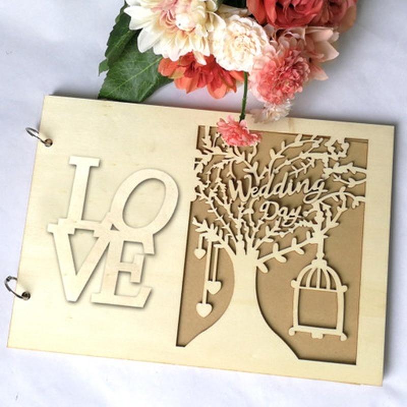 1PCS Свадебное украшение гостевая книга деревянное дерево DIY ремесленный альбом скрапбукинг фотоальбом 20 страниц