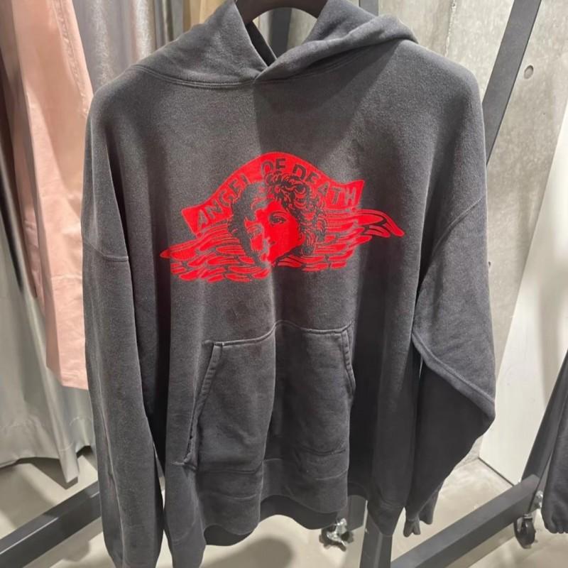 Unisex Vintage Washed Hoodie With Angel Wing Graphic Loose Fit Cotton Sweatshirt Fall