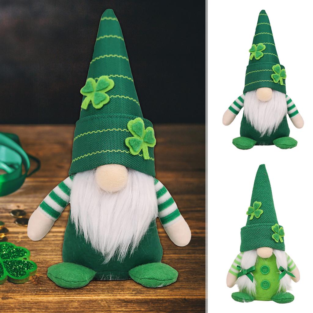 Holiday Gnome Decoration Festive Ornament St Patrick's Day Knitted Striped Hat Rainbow Colorful Full Beard Festival Desktop Faceless Dwarf Green