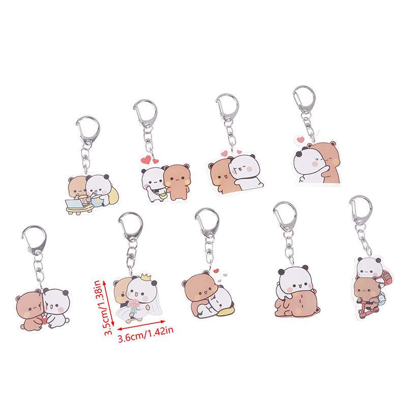 Cute Bubu Dudu Keychains Acrylic Cartoon Bear Keyring For Accessories Bag Pendant Key Chain Jewelry Fans Couple Love Gifts